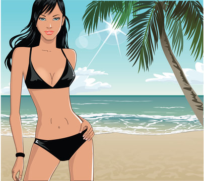 Girl in bikini on a tropical beach