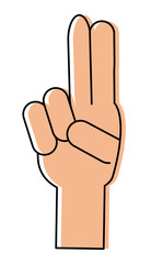 hand with two fingers up over white background, vector illustration