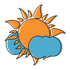 clouds and sun icon over white background, colorful design. vector illustration