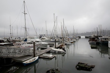 Sausalito harbor on overcast day
