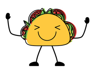 kawaii happy taco icon over white background, colorful design. vector illustration