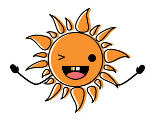 kawaii sun wiking an eye over white background, colorful design. vector illustration