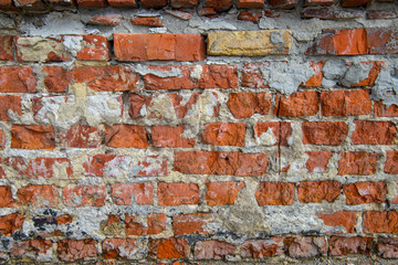 Large red bricks wall. Old wall texture. Grunge wall