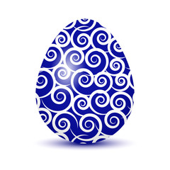 Colorful Easter egg with colored shadow, isolated on white background. Blue and white colors. Vector illustration