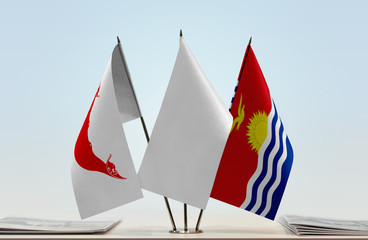 Flags of Easter Island and Kiribati with a white flag in the middle