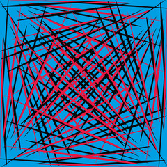 Geometric smooth red and black lines on a blue background. Abstract pattern for registration of banners.
