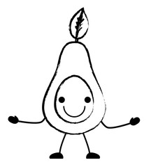 sketch of kawaii excited avocado icon over white background, vector illustration