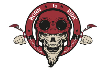 biker skull on a motorcycle. emblem, patch.