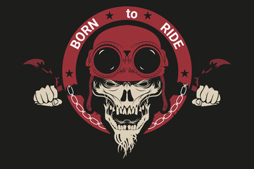 biker skull on a motorcycle. emblem, patch.