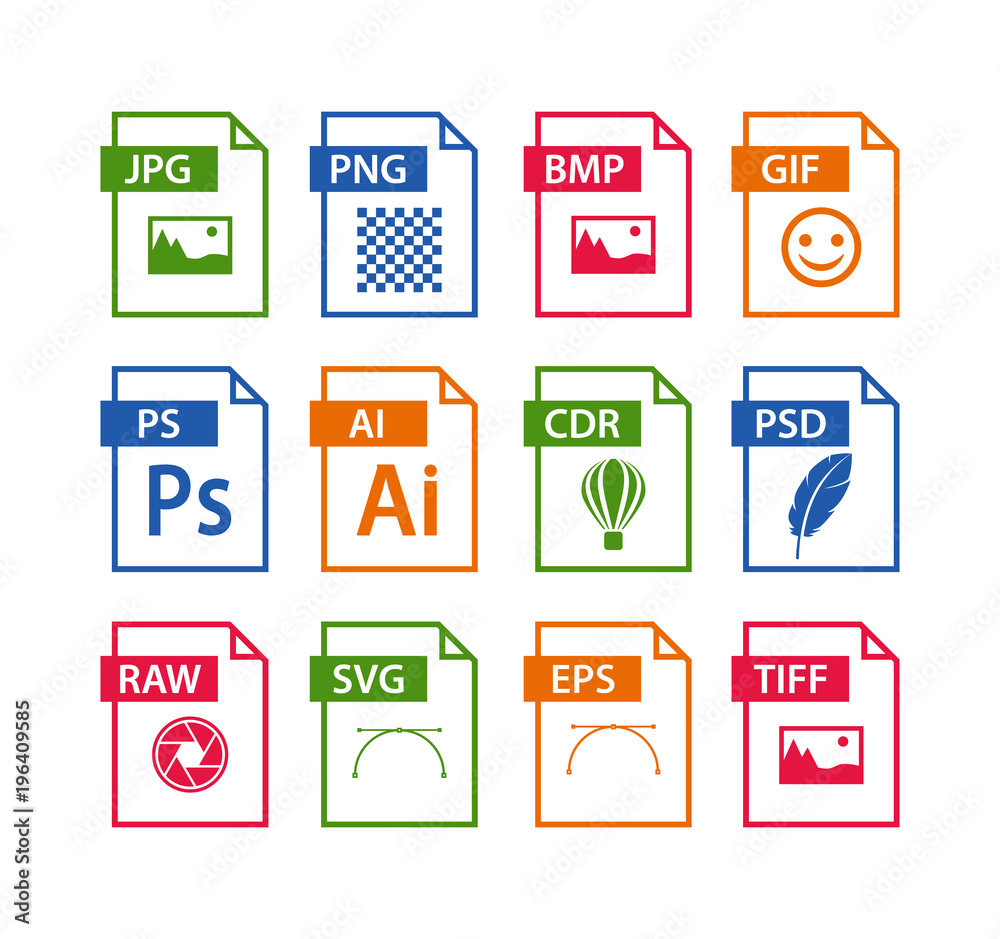 Wall mural file format icon set. images file type icons. pictures file format icons