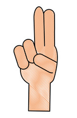 hand with two fingers up over white background, vector illustration