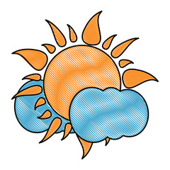 clouds and sun icon over white background, colorful design. vector illustration