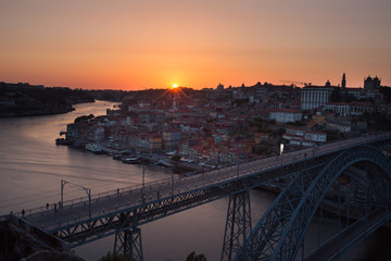 sunset over the city with bridge
