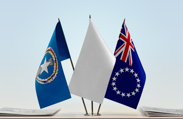 Flags of Northern Mariana Islands and Cook Islands with a white flag in the middle