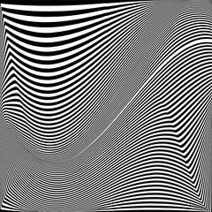 Abstract black and white background. Geometric pattern with visual distortion effect. Illusion of rotation. Op art.