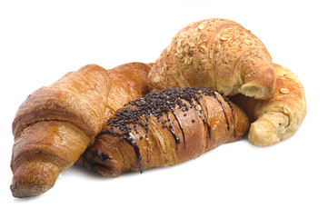 various types of croissants  on a white background