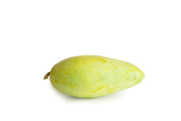 Green mango on white floor background.