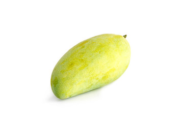 Green mango on white floor background.