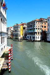 Architecture and Architectural Features in and around Venice, Italy including scenes on The Grand Canal, featuring gondolas.