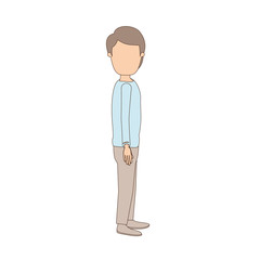 light color caricature faceless full body youn guy with hairstyle looking to side vector illustration