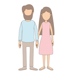 light color caricature faceless full body couple woman with long hair in dress and man in casual clothing vector illustration