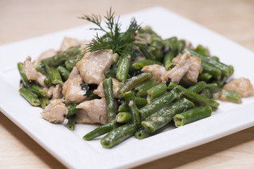 Roast from turkey and string beans