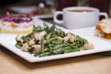 Roast from turkey and string beans