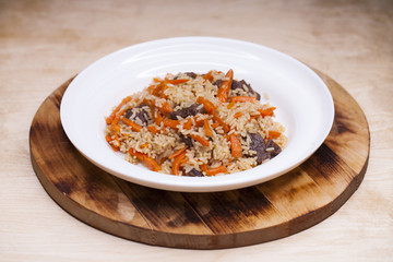 Rice pilaf with meat carrot and onion