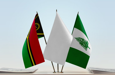 Flags of Vanuatu and Norfolk Island with a white flag in the middle