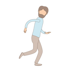 light color caricature faceless full body man bearded running vector illustration