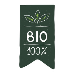 The green ribbon with the text Bio and leaves of grass