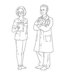 Vector illustration of a pair of doctors. Medical professional.