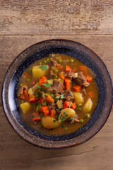 Traditional Irish lamb stew. Nutritious savory dish, popular in Ireland. View from above, top