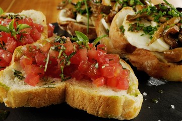 Mozzarella and shitake bruschetta