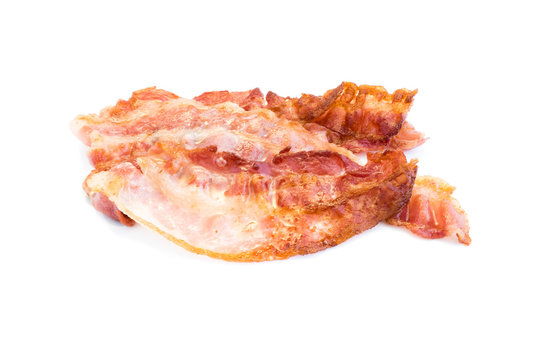 Bacon, Bauchspeck Frühstückspeck isoliert freigestellt auf weißen Hintergrund, Freisteller