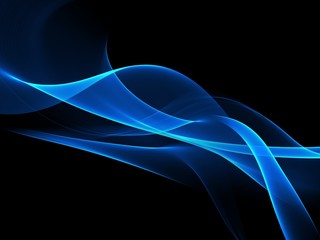      Abstract Background With Blue Line Wave On Black 