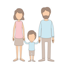 light color caricature faceless family with father bearded and mom with short hair with little boy taken hands vector illustration