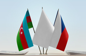 Flags of Azerbaijan and Czech Republic with a white flag in the middle