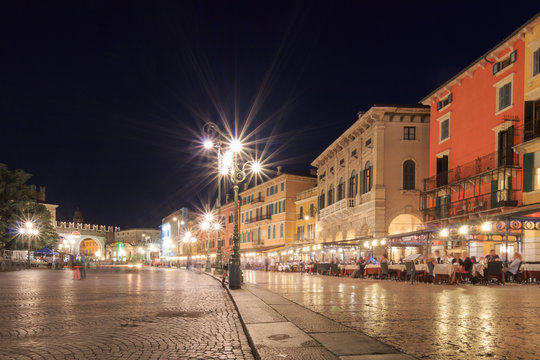 Piazza Bra in Verona, Italy at night