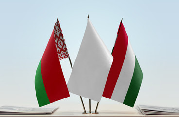 Flags of Belarus and Hungary with a white flag in the middle