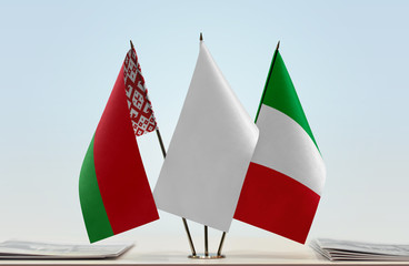Flags of Belarus and Italy with a white flag in the middle
