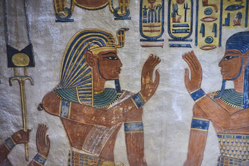 Scene on the wall of the Egyptian temple