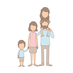 light color caricature faceless big family parents with girl on his back and son taken hands vector illustration