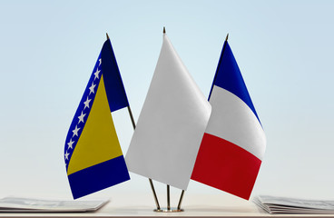 Flags of Bosnia and Herzegovina and France with a white flag in the middle