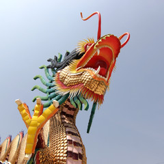 chinese dragon in shrine with sky background