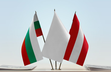 Flags of Bulgaria and Austria with a white flag in the middle