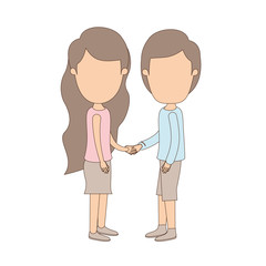 light color caricature faceless full body couple in casual clothing handshake vector illustration