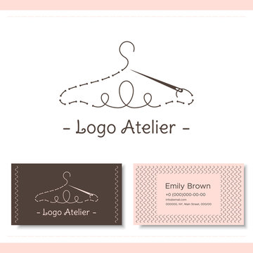 Branding For The Fashion Designer, Atelier, Wedding Boutique, Women's Clothing Store, Studio Sewing And Tailoring. Logo, Business Card. Stylized Hanger From Thread And Needle