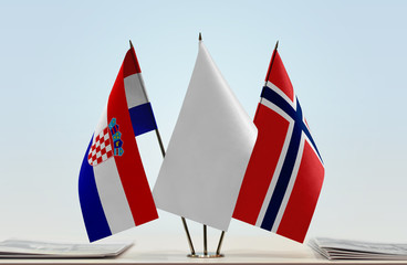 Flags of Croatia and Norway with a white flag in the middle