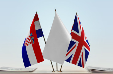 Flags of Croatia and Great Britain with a white flag in the middle